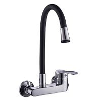 PD46001-7 Cмеситель настенный для умывальника/мойки с гибким изливом, Ø35, (Zn), хром/ чёрный