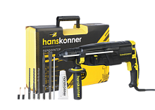 HRH0928MLRE Перфоратор Hanskonner, 850Вт, 28мм, 3.2Дж,0-1160об/мин,МЕТАЛЛ РЕДУКТОР,4м каб, кейс