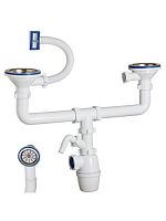 К-40592 Сифон двойной бут. одноуровн. ОРИО 3 1/2" х 40, отводом и УНИВЕРСАЛЬНЫМ переливом