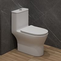 Унитаз-моноблок SM9618T безободковый круговой смыв, сиденье тонкое ДП, арматура (с гофрой и подводко