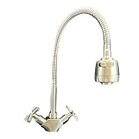 T45113B-8 OUTE Смеситель для кухни двуручковый с гиб. изливом, (SUS-304),