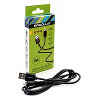 Кабель USB-Lightning 3А 1,2м зарядка + передача данных черн. (коробка) ERGOLUX 15096 