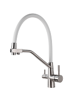 T603S. Кухонный  смеситель с белым гибким изливом и фильтром, хром, нержавейка