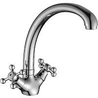 DR54029 Cмеситель д/кухни двуручный, ЛАТУНЬ, поворот. излив, хром (12)