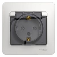 Розетка 1-м GLOSSA с заземл. защ. шторки с крышкой IP44 бел. SchE GSL000148  к 275157