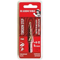 Сверло ступенчатое HARDCORE 4-12 мм 5 ступеней Р6М5 447997