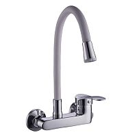 PD46001-8 Cмеситель настенный для умывальника/мойки с гибким изливом, Ø35, (Zn), хром/ белый