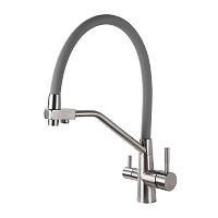 T603S-5. Смеситель на кухню под фильтр, с серым гибким изливом, нержавейка