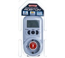 Ваттметр Robiton PM-1, 16A, до 3600W, ж/к дисплей, кол-во кВт/ч, некруглосуточный, белый, BL1