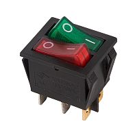 REXANT выкл. клавишный ДВОЙНОЙ 250V 15А (6с) ON-OFF красный/зел с инд. цена за шт (10!) 36-2450