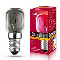 Camelion лампа накаливания для духовок (+300°) E14 15W 220V прозрачная 56x25 15/PT/CL/E14