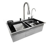 Мойка нерж врезная 750х450х220 т 3,0 ЧЕРНАЯ HB7545FB-W1+6 (+ сифон) SANTREK AQUA + Подарок (4 клав, 