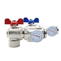Кран коллекторный "Thermofix" (угловой, с термометром) (1")