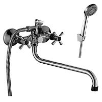 DR46045-Black Cмеситель универсальный двуручный, поворотный излив 30см, черный/хром